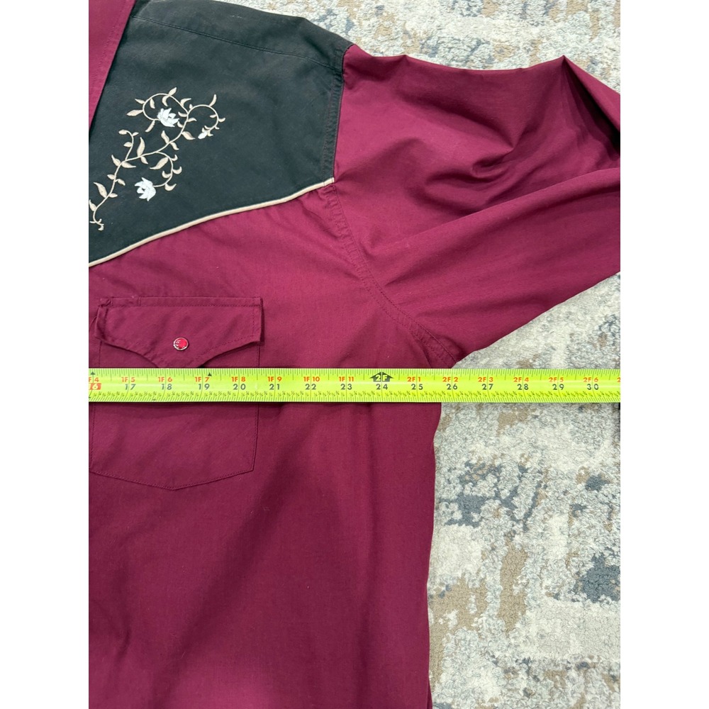 Ely Cattleman Mens 2XL Western Snap Shirt Burgundy Black Floral Embroidered - Picture 6 of 8